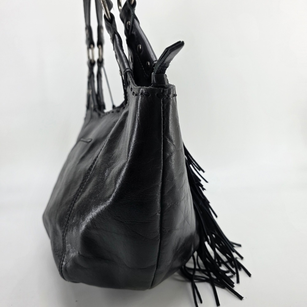 The Sak Leather Hobo Shoulder Bag Black Leather Silver Aztec Fringe Boho Tote - Picture 3 of 12
